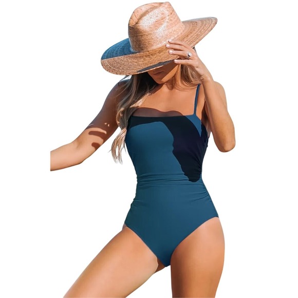 Cupshe Other - Cupshe Women's Sandy Daze‎ Shirred One Piece Swimsuit Blue Size Medium